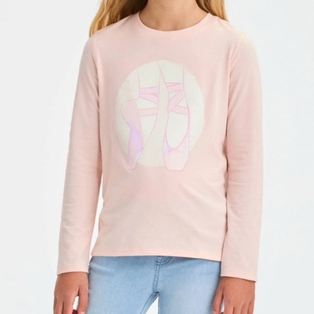 Cat & Jack Girls’ Long Sleeve Ballet Slipper Graphic Shirt - Peach NWOT